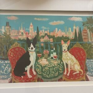 Unique Sydney Mitchell Framed Colorful Dog Artwork Print with Cityscape